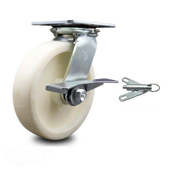 8 Inch Nylon Caster with Ball Bearing and Brake/Swivel Lock